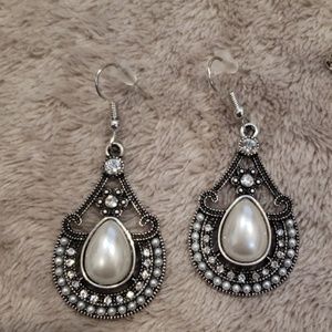 Pearl and silver earrings